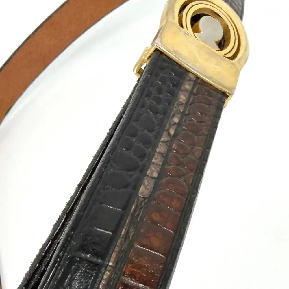 Vintage 80s Pierre Cardin Black Brown Croc Genuine Leather Belt